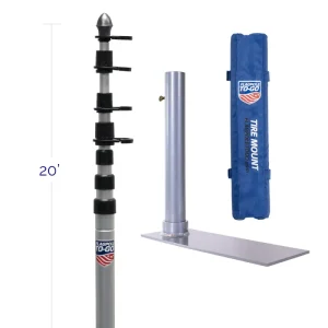 20' ALUMINUM FLAGPOLE, TIRE MOUNT AND NEW PROTECTIVE FOAM BUMPER