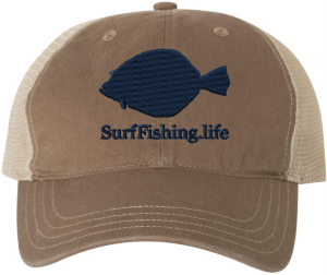 Pompano Embroidered Garment-Washed Khaki Surf Fishing Cap